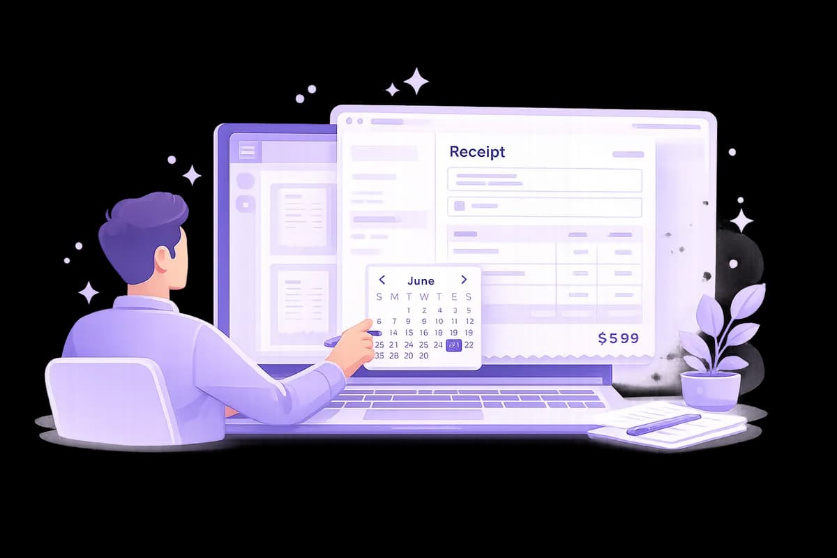 User filling in receipt template details such as dates, fields, and item information